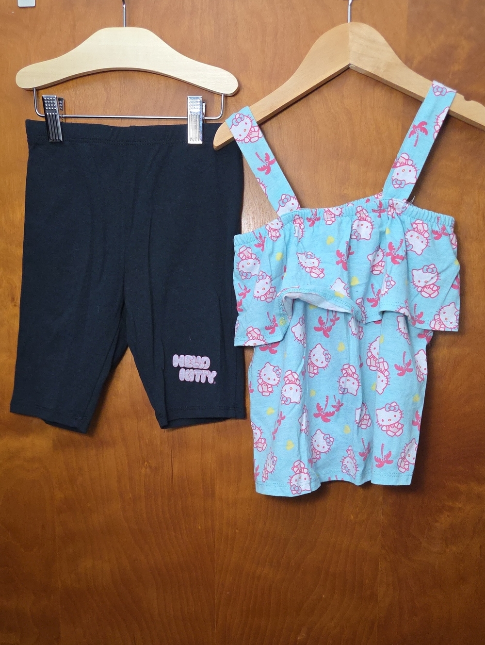 Hello Kitty Light Blue Ruffle Tank and Black Bike Shorts Set
